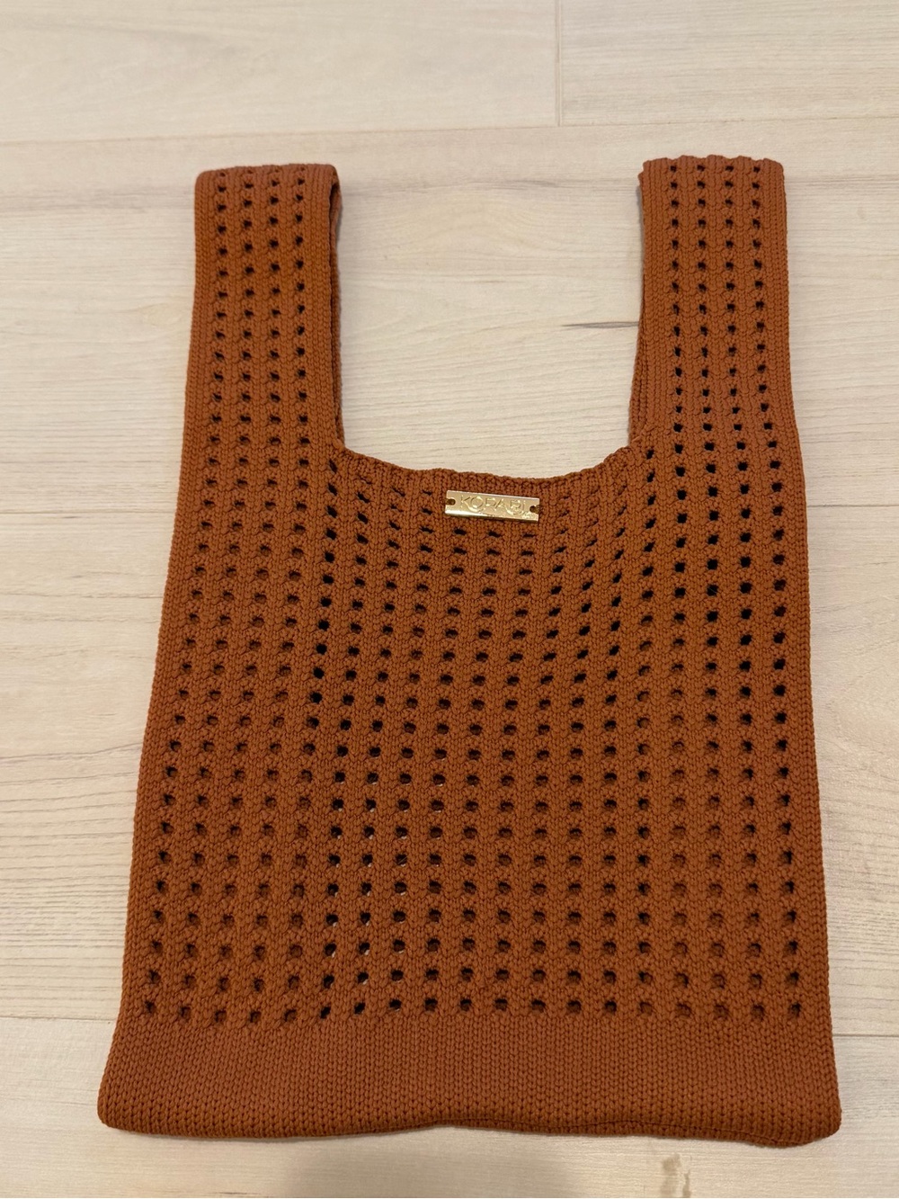 Kopari Small Knit Tote in Rust Brown